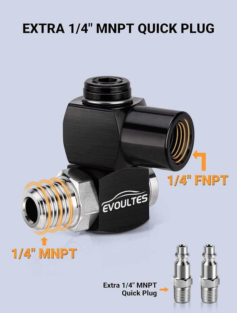 EVOULTES 2-Packs 1/4" NPT 360° Swivel Air Hose Fittings, No Leakage Air Compressor Hose Fittings with 1/4 Inch MNPT Quick Connect, Air Tool Fittings for Air Compressor Attachments - Image 3
